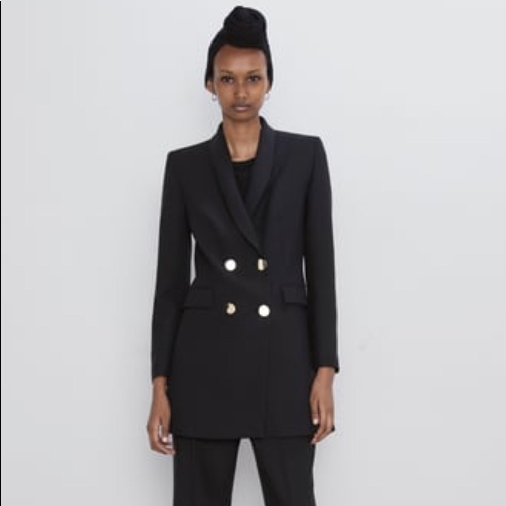 Zara double breasted buttoned frock coat in black